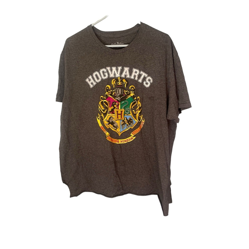 Harry Potter Men's Hogwarts Crest Heather Grey Graphic Logo T-Shirt Size XL